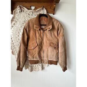 Members Only Vintage Distressed Suede Brown Bomber Jacket L/XL